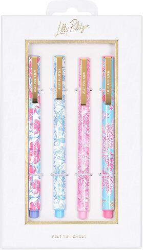 Lilly Pulitzer Felt Tip Pen Set of 4, Colored Pens Fine Point, Colorful Pens for Note Taking and Journaling (Pink and Blue Assorted Patterns) in Saudi Arabia