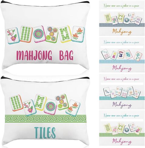 Amyhill 4 Pcs Mahjong Line Finder Cards and 2 Pcs Storage Bags Acrylic Pink Mahjong Rules Helpers Rules Reader for Players Beginner Gift Travel Party Competitions Game Nights in Saudi Arabia