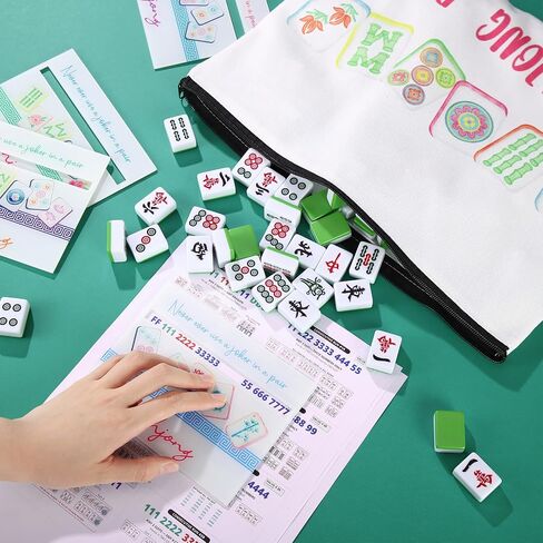 Amyhill 4 Pcs Mahjong Line Finder Cards and 2 Pcs Storage Bags Acrylic Pink Mahjong Rules Helpers Rules Reader for Players Beginner Gift Travel Party Competitions Game Nights in Saudi Arabia