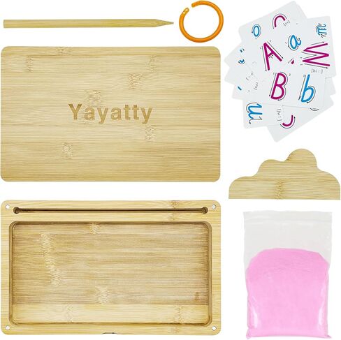 صينية رملية خشبية مع غطاء لكتابة الرسائل والأرقام ، وصواني كتابة الرمال الخشبية مونتيسوري الرملية مع الرمال الخضراء ، والبطاقة ، والقلم للرسم ، 10.2 × 6.3 بوصة in Kuwait