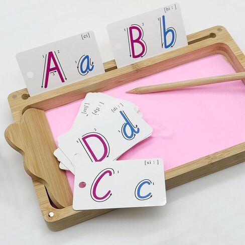 صينية رملية خشبية مع غطاء لكتابة الرسائل والأرقام ، وصواني كتابة الرمال الخشبية مونتيسوري الرملية مع الرمال الخضراء ، والبطاقة ، والقلم للرسم ، 10.2 × 6.3 بوصة in Kuwait