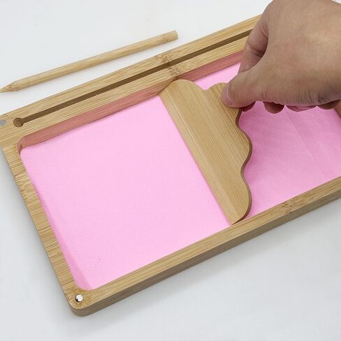 صينية رملية خشبية مع غطاء لكتابة الرسائل والأرقام ، وصواني كتابة الرمال الخشبية مونتيسوري الرملية مع الرمال الخضراء ، والبطاقة ، والقلم للرسم ، 10.2 × 6.3 بوصة in Kuwait