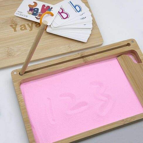 صينية رملية خشبية مع غطاء لكتابة الرسائل والأرقام ، وصواني كتابة الرمال الخشبية مونتيسوري الرملية مع الرمال الخضراء ، والبطاقة ، والقلم للرسم ، 10.2 × 6.3 بوصة in Kuwait