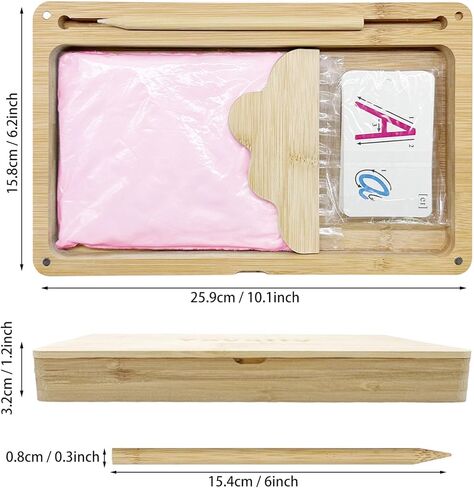 صينية رملية خشبية مع غطاء لكتابة الرسائل والأرقام ، وصواني كتابة الرمال الخشبية مونتيسوري الرملية مع الرمال الخضراء ، والبطاقة ، والقلم للرسم ، 10.2 × 6.3 بوصة in Kuwait