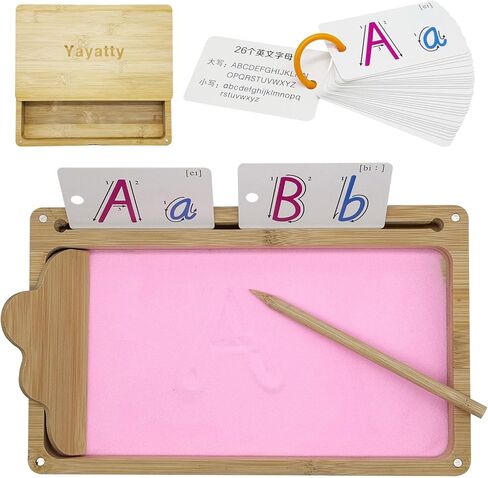 صينية رملية خشبية مع غطاء لكتابة الرسائل والأرقام ، وصواني كتابة الرمال الخشبية مونتيسوري الرملية مع الرمال الخضراء ، والبطاقة ، والقلم للرسم ، 10.2 × 6.3 بوصة in Kuwait
