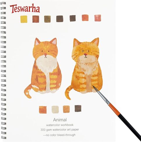 Teswarha Watercolor مصنف باستخدام ورقة ألوان مائية حقيقية سميكة للبالغين المراهقين المراهقين ملزمة 300GSM ورقة فنية 12 أوراق الحيوانات 8.2 × 9.8in in Kuwait