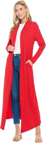 Isaac Liev Women's Maxi Cardigan – Casual Long Flowy Open Front Floor Length Drape Lightweight Duster Sweater Made in USA in Kuwait