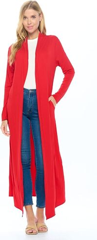 Isaac Liev Women's Maxi Cardigan – Casual Long Flowy Open Front Floor Length Drape Lightweight Duster Sweater Made in USA in Kuwait