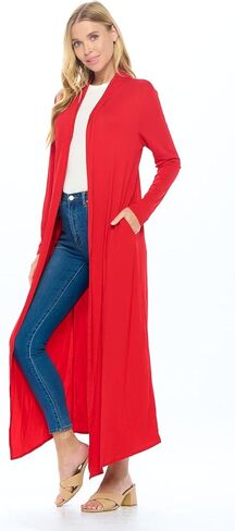 Isaac Liev Women's Maxi Cardigan – Casual Long Flowy Open Front Floor Length Drape Lightweight Duster Sweater Made in USA in Kuwait