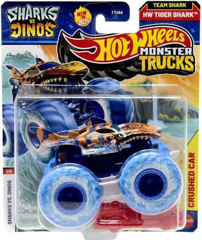 Hot Wheels Monster Trucks Sharks vs Dinos, 1:64 Scale Die-Cast Vehicle Collection, 2025 Edition (3/8 Team Shark Great Bite) in Saudi Arabia