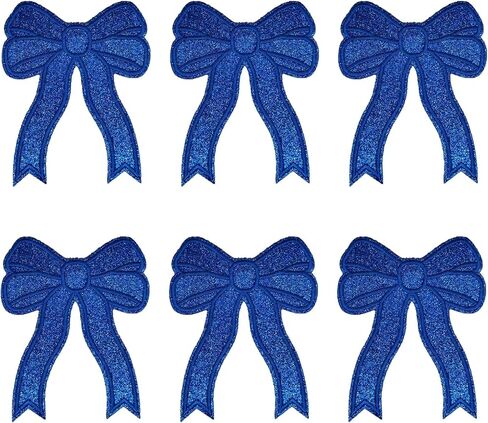 6 Pcs Bow Iron On Patch,5 Inch Glitter Bow Patches Iron On,Cute Embroidered Applique Bowcore Girly Aesthetic Patch for Sweatshirt Side Clothes Jackets Jeans (Blue) in Saudi Arabia