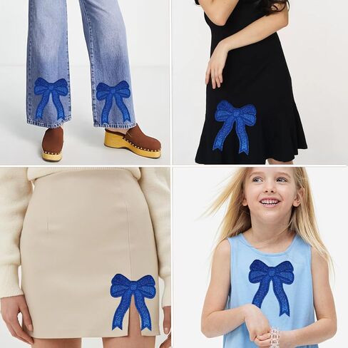 6 Pcs Bow Iron On Patch,5 Inch Glitter Bow Patches Iron On,Cute Embroidered Applique Bowcore Girly Aesthetic Patch for Sweatshirt Side Clothes Jackets Jeans (Blue) in Saudi Arabia