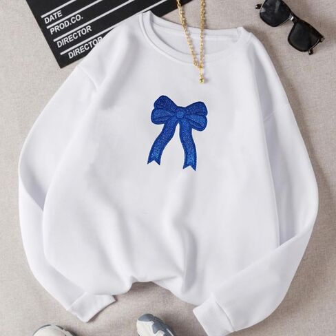 6 Pcs Bow Iron On Patch,5 Inch Glitter Bow Patches Iron On,Cute Embroidered Applique Bowcore Girly Aesthetic Patch for Sweatshirt Side Clothes Jackets Jeans (Blue) in Saudi Arabia