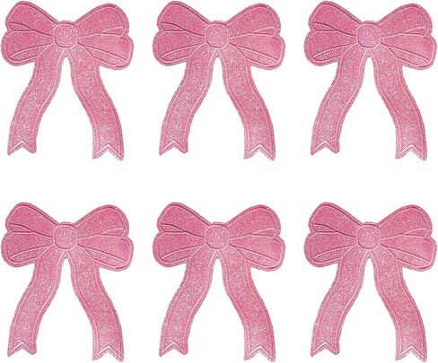 6 Pcs Bow Iron On Patch,5 Inch Glitter Bow Patches Iron On,Cute Embroidered Applique Bowcore Girly Aesthetic Patch for Sweatshirt Side Clothes Jackets Jeans (Blue) in Saudi Arabia