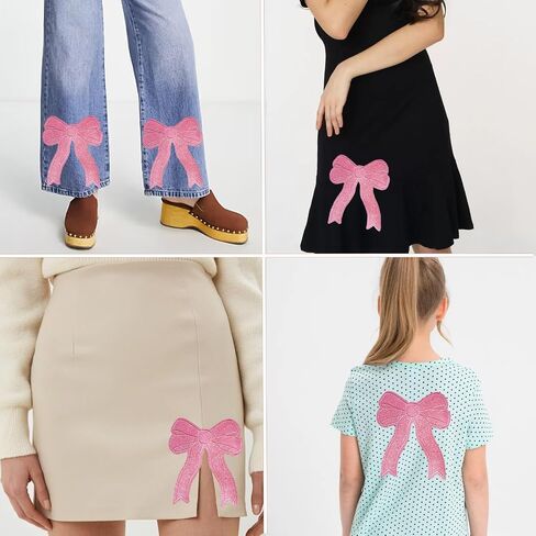 6 Pcs Bow Iron On Patch,5 Inch Glitter Bow Patches Iron On,Cute Embroidered Applique Bowcore Girly Aesthetic Patch for Sweatshirt Side Clothes Jackets Jeans (Blue) in Saudi Arabia