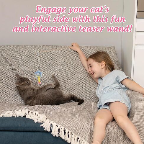Elastic Plush Cat Wand Toy Funny Interactive Cat Fishing Pole Toy with Bell Soft Natural Wood Kitten String Toys for Indoor Cats Kittens Bored Cats (3 Pack) in Saudi Arabia