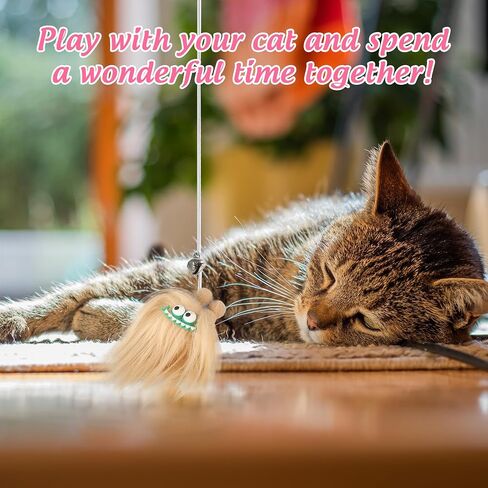 Elastic Plush Cat Wand Toy Funny Interactive Cat Fishing Pole Toy with Bell Soft Natural Wood Kitten String Toys for Indoor Cats Kittens Bored Cats (3 Pack) in Saudi Arabia