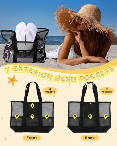 4 Pcs Mesh Beach Bag with Pockets Lightweight Travel Pool Bag Swim Beach Tote for Women Towel Vacation Essentials in Saudi Arabia