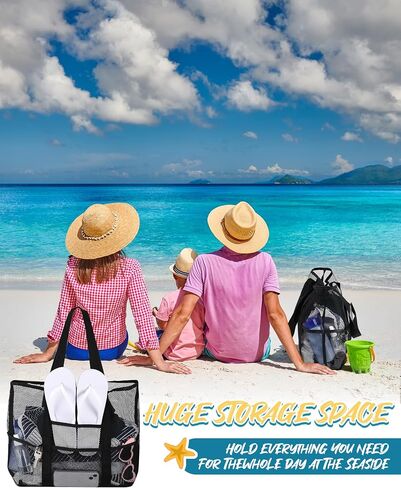 4 Pcs Mesh Beach Bag with Pockets Lightweight Travel Pool Bag Swim Beach Tote for Women Towel Vacation Essentials in Saudi Arabia