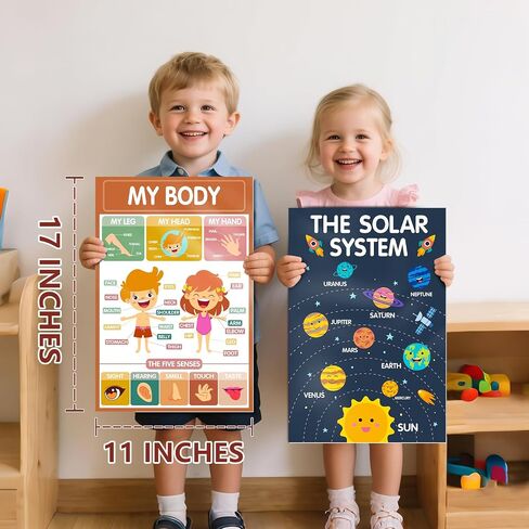 Kids King 18 Boho Laminated Edualitions لمرحلة ما قبل المدرسة-مخططات ملصقات تعلم ما قبل الروضة ورياض الأطفال للأطفال الصغار من 1-3-5 سنوات-ديكور المنزل والفصول الدراسية لجدران الأطفال in Kuwait