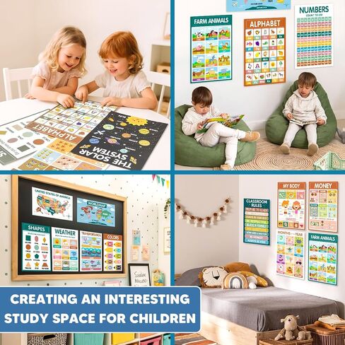 Kids King 18 Boho Laminated Edualitions لمرحلة ما قبل المدرسة-مخططات ملصقات تعلم ما قبل الروضة ورياض الأطفال للأطفال الصغار من 1-3-5 سنوات-ديكور المنزل والفصول الدراسية لجدران الأطفال in Kuwait