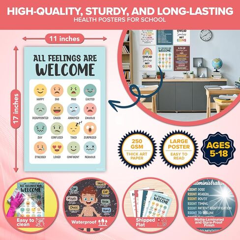 Decorably 15 Health Posters for School Nurse Office Decorations, 11x17in Matte-Laminated Educational School Nurse Posters for Office - Classroom, Bulletin Boards, Home Study Room in Saudi Arabia
