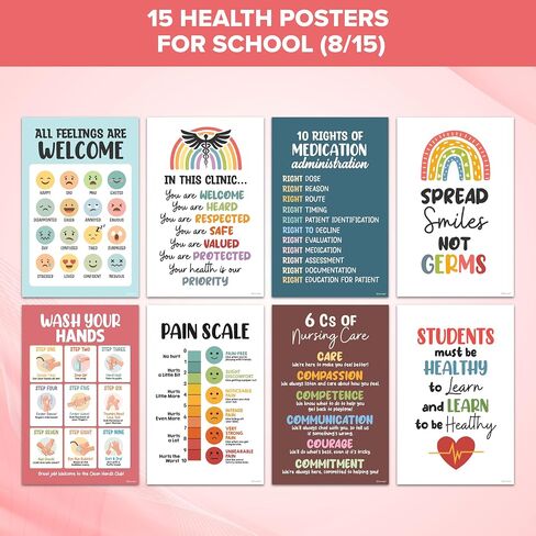 Decorably 15 Health Posters for School Nurse Office Decorations, 11x17in Matte-Laminated Educational School Nurse Posters for Office - Classroom, Bulletin Boards, Home Study Room in Saudi Arabia
