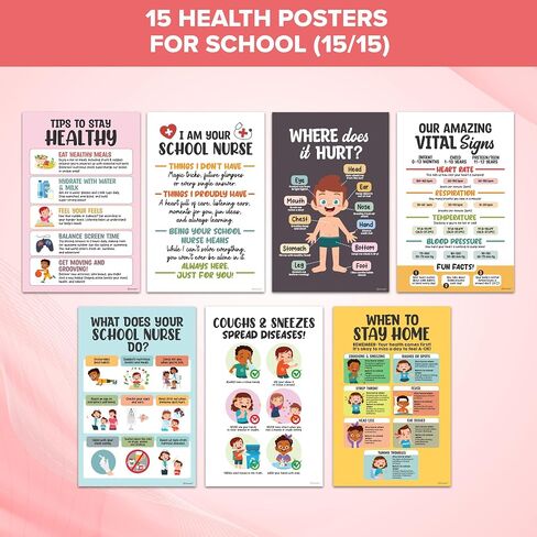 Decorably 15 Health Posters for School Nurse Office Decorations, 11x17in Matte-Laminated Educational School Nurse Posters for Office - Classroom, Bulletin Boards, Home Study Room in Saudi Arabia