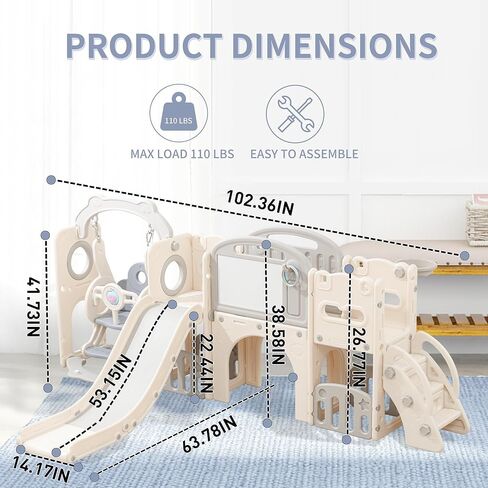 Toddler Outdoor Climber Playset with Basketball for Kids Ages 1 to 3 Years Slide and Swing Set 12 in 1 Playground Indoor Slide for Kids Durable Ecofriendly Plastic Backyard Playset White in Kuwait