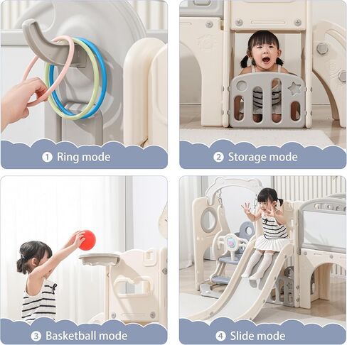 Toddler Outdoor Climber Playset with Basketball for Kids Ages 1 to 3 Years Slide and Swing Set 12 in 1 Playground Indoor Slide for Kids Durable Ecofriendly Plastic Backyard Playset White in Kuwait