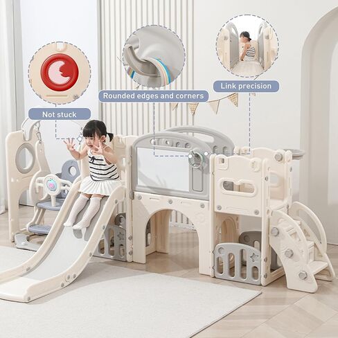 Toddler Outdoor Climber Playset with Basketball for Kids Ages 1 to 3 Years Slide and Swing Set 12 in 1 Playground Indoor Slide for Kids Durable Ecofriendly Plastic Backyard Playset White in Kuwait