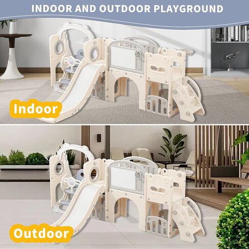 Toddler Outdoor Climber Playset with Basketball for Kids Ages 1 to 3 Years Slide and Swing Set 12 in 1 Playground Indoor Slide for Kids Durable Ecofriendly Plastic Backyard Playset White in Kuwait