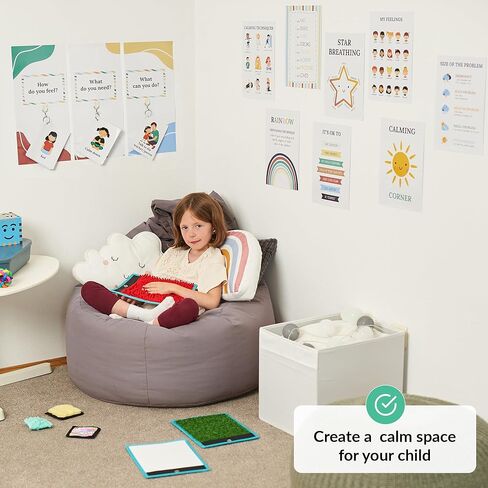 ODOXIA Calm Down Corner | Classroom and Special Education Must Haves | Calming Corner Items for Kids | Calming Corner Kit with Sensory Mats, Posters, Solutions Wall, Sensory Toys in Saudi Arabia