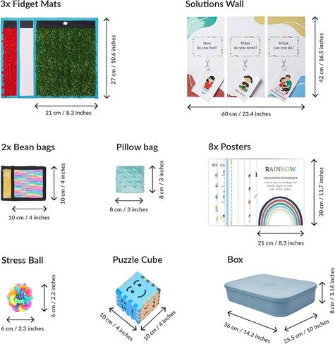 ODOXIA Calm Down Corner | Classroom and Special Education Must Haves | Calming Corner Items for Kids | Calming Corner Kit with Sensory Mats, Posters, Solutions Wall, Sensory Toys in Saudi Arabia