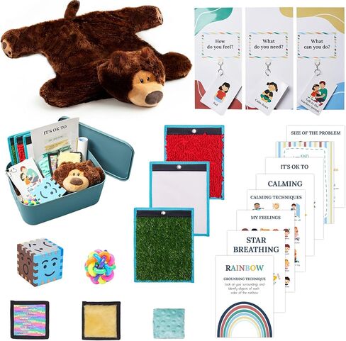 ODOXIA Calm Down Corner | Classroom and Special Education Must Haves | Calming Corner Items for Kids | Calming Corner Kit with Sensory Mats, Posters, Solutions Wall, Sensory Toys in Saudi Arabia