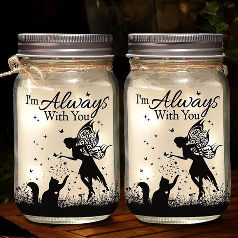 Cat Memorial Gifts Mason Jar Night Light, I'm Always with You Mason Jars Mini LED Light, Pet Memorial Gift for Cat Lovers, Centerpiece Table Decorations, Bereavement Gift Ideas in Saudi Arabia