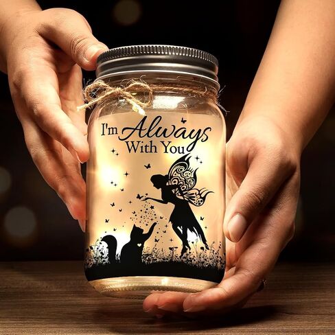 Cat Memorial Gifts Mason Jar Night Light, I'm Always with You Mason Jars Mini LED Light, Pet Memorial Gift for Cat Lovers, Centerpiece Table Decorations, Bereavement Gift Ideas in Saudi Arabia