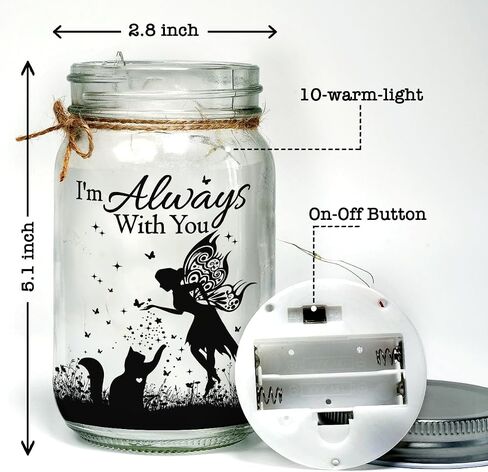 Cat Memorial Gifts Mason Jar Night Light, I'm Always with You Mason Jars Mini LED Light, Pet Memorial Gift for Cat Lovers, Centerpiece Table Decorations, Bereavement Gift Ideas in Saudi Arabia