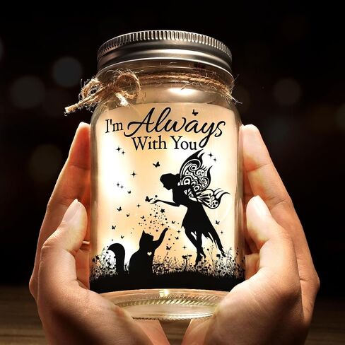 Cat Memorial Gifts Mason Jar Night Light, I'm Always with You Mason Jars Mini LED Light, Pet Memorial Gift for Cat Lovers, Centerpiece Table Decorations, Bereavement Gift Ideas in Saudi Arabia