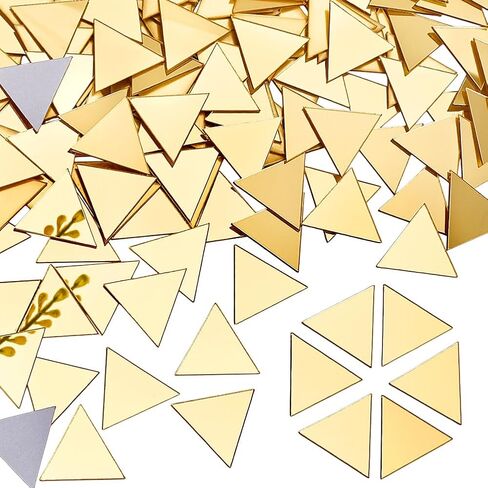 PH PandHall 200pcs Triangle Mirrors for Crafts, 1 Inch Self Adhesive Mirror Tiles Golden Acrylic Mirror DIY Mosaic Mirror Small Mirror Wall Stickers for Crafts Arts DIY Projects Framing Decor in Saudi Arabia