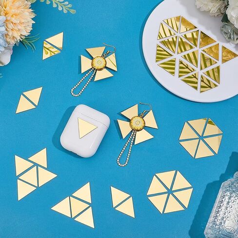 PH PandHall 200pcs Triangle Mirrors for Crafts, 1 Inch Self Adhesive Mirror Tiles Golden Acrylic Mirror DIY Mosaic Mirror Small Mirror Wall Stickers for Crafts Arts DIY Projects Framing Decor in Saudi Arabia
