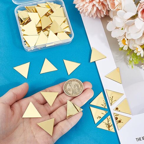 PH PandHall 200pcs Triangle Mirrors for Crafts, 1 Inch Self Adhesive Mirror Tiles Golden Acrylic Mirror DIY Mosaic Mirror Small Mirror Wall Stickers for Crafts Arts DIY Projects Framing Decor in Saudi Arabia