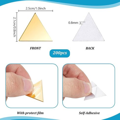 PH PandHall 200pcs Triangle Mirrors for Crafts, 1 Inch Self Adhesive Mirror Tiles Golden Acrylic Mirror DIY Mosaic Mirror Small Mirror Wall Stickers for Crafts Arts DIY Projects Framing Decor in Saudi Arabia