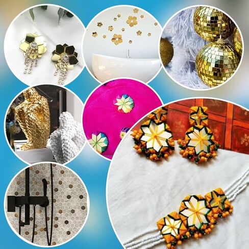 PH PandHall 200pcs Triangle Mirrors for Crafts, 1 Inch Self Adhesive Mirror Tiles Golden Acrylic Mirror DIY Mosaic Mirror Small Mirror Wall Stickers for Crafts Arts DIY Projects Framing Decor in Saudi Arabia