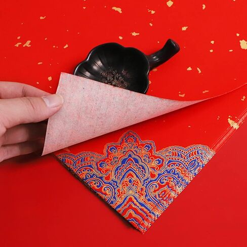 DIY صينية صينية جديدة للبطن الأرز الأحمر ، الأحمر إلى الأبد نادي Xuan/Sumi Paper ، Fu dou Fang Square ، 34 سم*34 سم (13.5 بوصة*13.5 بوصة) ، 20 ورقة (حدود الذهب) in Kuwait