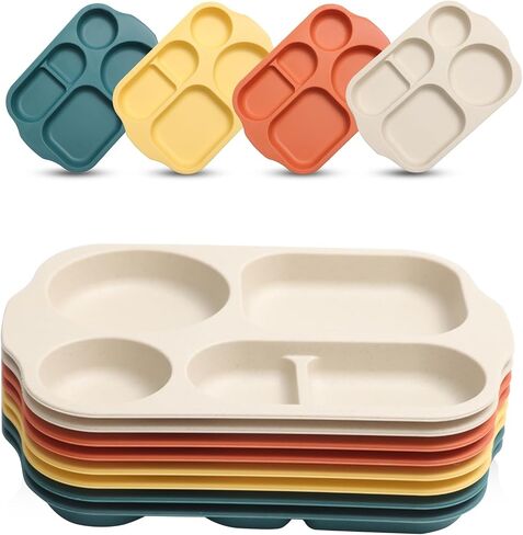 DYB DONGYONGBAO 12 Inch (8PCS) Unbreakable Divided Plates for Kids Adults, Wheat Straw Dividers Plates, Reusable Compartment Plates,Dishwasher & Microwave Safe in Saudi Arabia