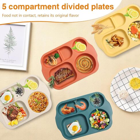DYB DONGYONGBAO 12 Inch (8PCS) Unbreakable Divided Plates for Kids Adults, Wheat Straw Dividers Plates, Reusable Compartment Plates,Dishwasher & Microwave Safe in Saudi Arabia