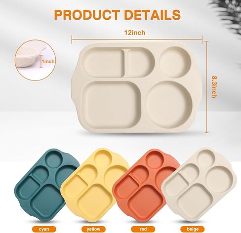 DYB DONGYONGBAO 12 Inch (8PCS) Unbreakable Divided Plates for Kids Adults, Wheat Straw Dividers Plates, Reusable Compartment Plates,Dishwasher & Microwave Safe in Saudi Arabia