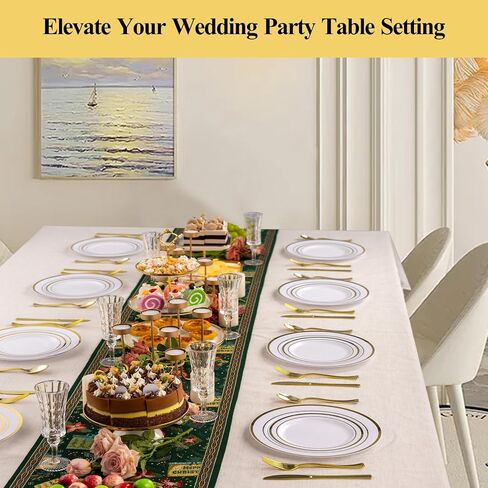 Goodluck 100PCS Gold Plastic Plates, 10.25 Inch Dinner Plate with Gold Rim, Heavy Duty Disposable Plastic Plates for Party, Wedding, Birthday & Daily Use in Kuwait