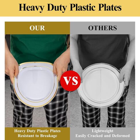 Goodluck 100PCS Gold Plastic Plates, 10.25 Inch Dinner Plate with Gold Rim, Heavy Duty Disposable Plastic Plates for Party, Wedding, Birthday & Daily Use in Kuwait